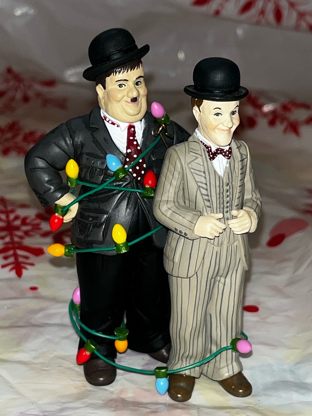 Vintage Classic Laurel and Hardy Figurine Holiday Christmas Ornament - Black